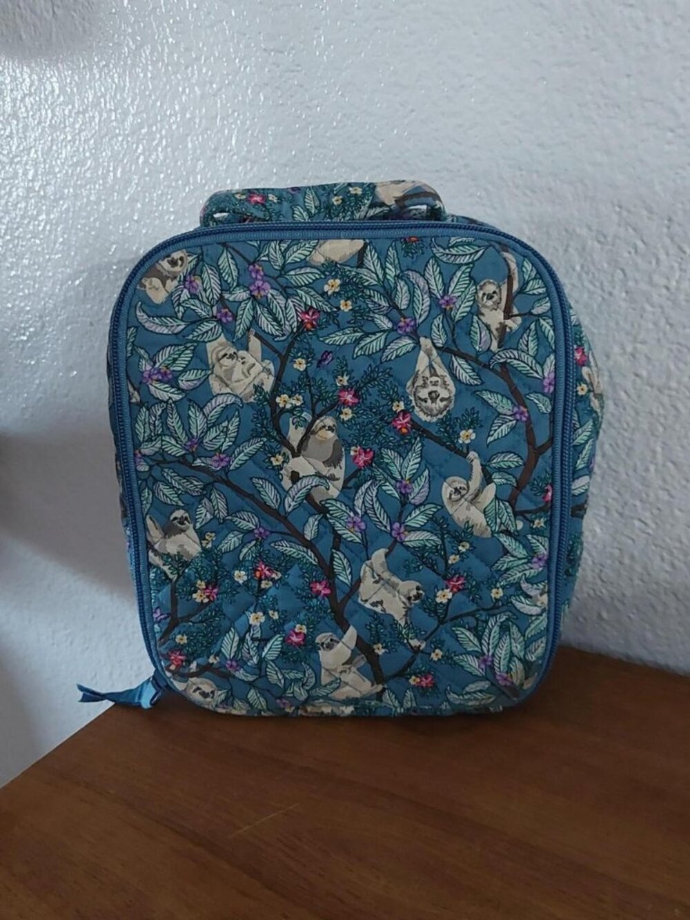 Vera Bradley Hanging Around Sloth Lunch Bag Quilted Blue Insulated Cooler Tote